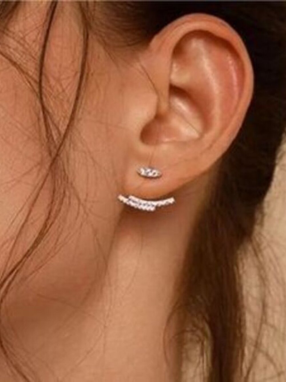 Silver Crystal Jacket Stud Earrings Two-Piece Design